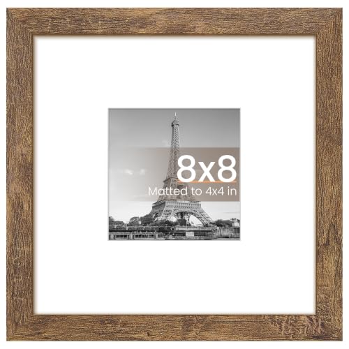 Image of upsimples 8x8 Picture Frame, Display Pictures 4x4 with Mat or 8x8 Without Mat, Wall Hanging Photo Frame, Rustic brown, 1 Pack