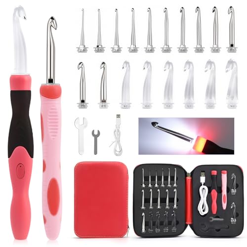 AIYUNDI 18 Sizes Lighted Crochet Hook Set,...
