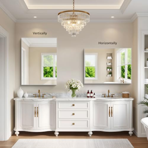 Image of DESBING 30 inch x 40 inch Bathroom Mirror, Silver Metal Frame Wall Mirror | HD Image,Shatterproof Decorative Rectangular Vanity Mirror for Bedroom Bathroom Living Room Entryway Horizontal or Vertical