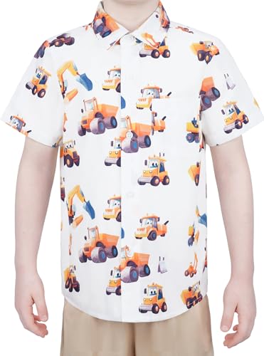 Image of Boys Hawaiian Button Down Shirt, Pure Combed Cotton Short Sleeve Size 3-15Y | Pure Combed Cotton, Smooth 60s yarn, Tagless Label, Pilling-Resistant, Shrink-Resistant, Fade-Resistant, Machine Washable