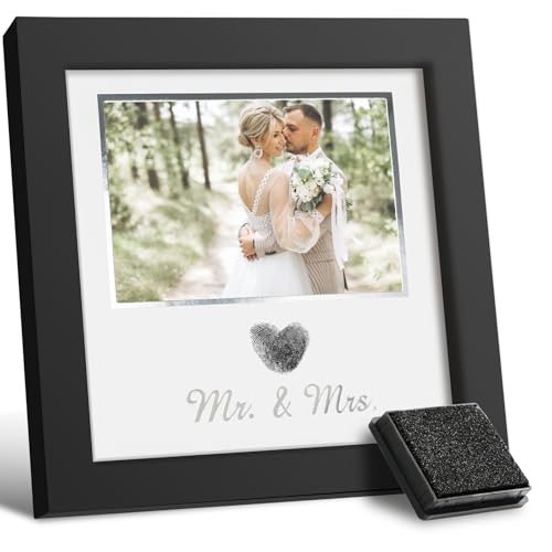 SEEBERY Heart Thumbprint Wedding Picture Frame with Ink Kit, Engagement