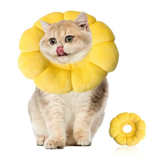 Einstellbare Halskrause für Katzen - Weiche Sonnenblume Schutzkragen für Kleiner Hunde Welpen Kätzchen nach der Operation