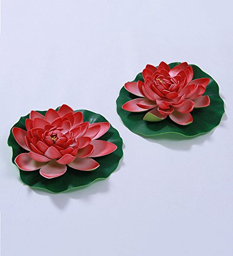 Fourwalls Artificial Foam Floating Pond Flower (27 cm x 27 cm x 10 cm, Sunred, Set of 2)