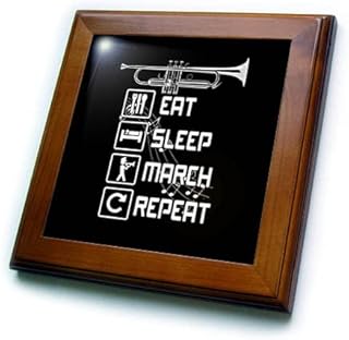 3dRose Trumpet players in marching band Eat Sleep March Repeat. - Framed Tiles (ft_353412_1)
