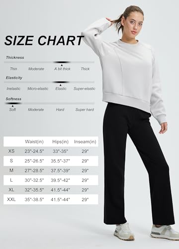 Libin Damen Thermohose Winter Yogahose Weite Fleece Gefütterte Hohe Taille Freizeithose Jogginghose mit Taschen Warme Straighthose Sporthose Trainingshose, Schwarz L