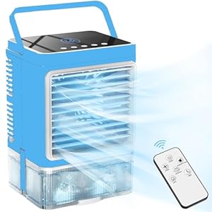 HIFRESH Mini Cooler for Room Cooling, USB Operated Mini Air Cooler with Remote, LED Screen, 90 degree Rotate, 7-Color Light, 4H Timer, 2 Cool Mist, 800ml Ice Chamber, 3 Speed Strong Airflow Desk Cooling Fan