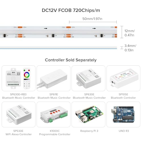 FCOB COB WS2811 IC RGB flessibile striscia LED ad alta densità 5M 720LEDs/m 14W/M Nastri LED DC12V bianco PCB IP30 colore di inseguimento (senza controller e alimentazione) - Illuminazione - Immagine 4