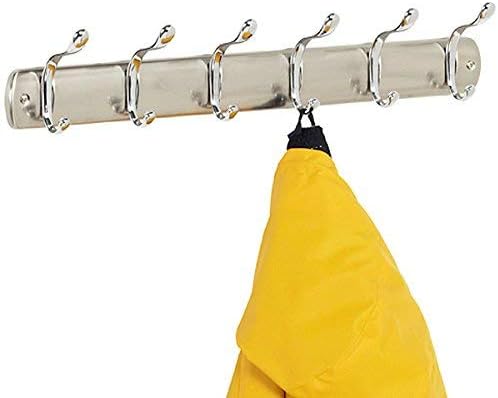 iDesign Bruschia Metal Wall Mount 6-Hook Rack for Coats, Leashes, Hats, Robes, Towels, Jackets, Purses, Bedroom, Closet, Entryway, Mudroom, Kitchen, Office, 20" x 3" x 3.75", Brushed Nickel and Chrome