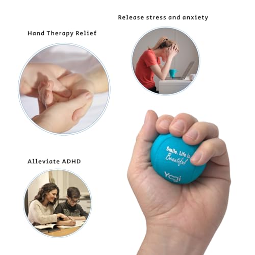 Image of Yogi Stress Ball, Finger Strap, Stress Relief, Squeeze Ball for Anxiety | Hand therapy, grip strength, sensory fidget toy, stress ball for adults and kids, school work travel, ADHD, anxiety