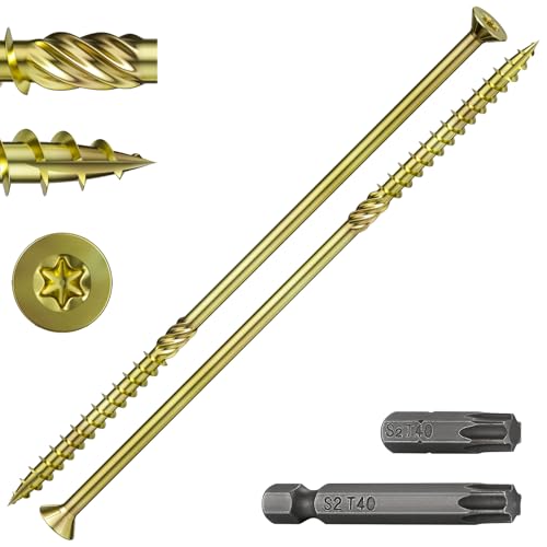 Image of Wensilon 5 /16 * 10 inch Yellow Zinc Deck Screws, (16pcs) 2 lbs.Exterior Wood Screws, Bronze, Star Bit