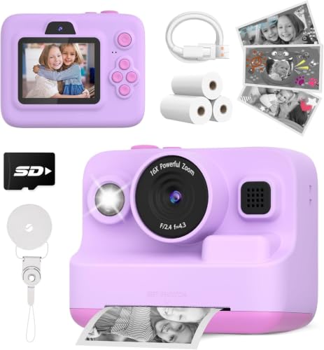 Image of Yehtta Kids Instant Print Camera,Dual-Lens Selfie Camera for Kids, Purple | Christmas Birthday Gifts Toys for 3-12 Year Old Girls, 2.4in Screen 1080P Kid Digital Camera,Portable Toys for 3-12