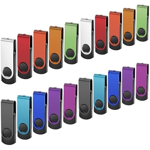 Bulk Flash Drive 1GB Pack of 20 USB Thumb Drives, USB2.0 Memory Stick Swivel Jump Drive 20 Pieces Zip Drives 1 GB Assorted Colors Kepmem USB 2.0 U Disk Cover