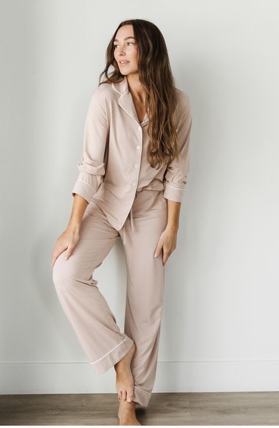 Cherrydew Women Bamboo Viscose Pajama Sets Super Soft Comfy Breathable Cooling Sleepwear Long Sleeve Button Down Loungewear - Image 3