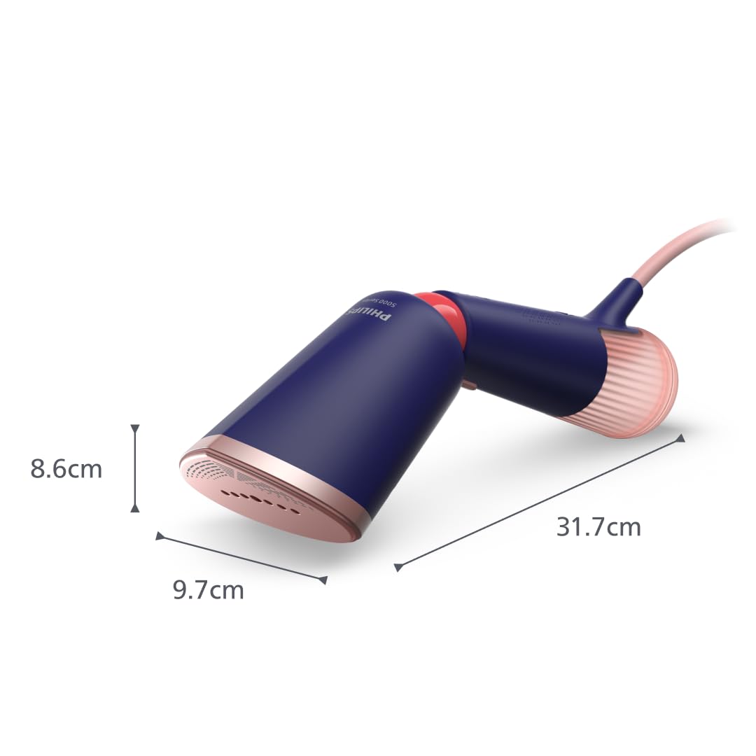 Philips Vaporizador de mano Serie 5000 - Potente 1400 W, Vapor continuo, Dos depósitos de agua, Calentamiento rápido en 35 s, Ajustes Eco y Max, Suela de metal, Azul marino (STH5030/20)