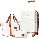 QIMER Carry on Luggage Set, 22x14x9 airline approved 100% PC hardshell, Lightweight TSA Locks Quiet Spinner Wheels Durable Zipper, Travel Luggage for Men Women, Y02 Beige (20