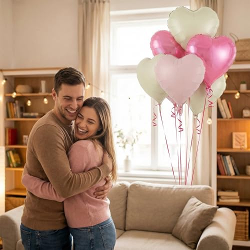 Image of 12 Pcs Colorful Heart Balloons,18 Inch Heart Foil Balloons Love Balloon Valentine Balloon for Birthday Party Wedding Engagement Party Baby Shower Valentine Day Decorations
