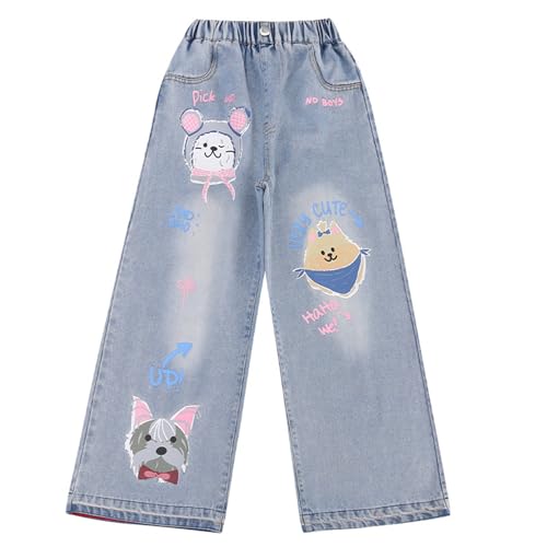 Jean fille jambes larges en denim souple avec taille élastique ultra-confort