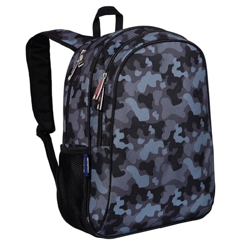 Image of Wildkin 15 Inch Backpack for Kids, Black Camo | Ages 5-10, padded straps, side water bottle pocket - coordinates with matching Wildkin lunch boxes and water bottles