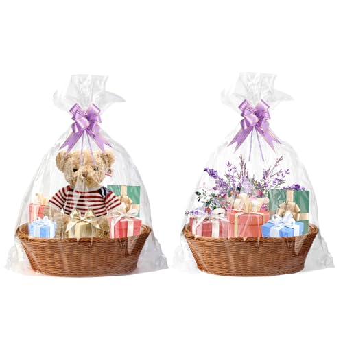 Boensi 2 Pack gift baskets empty, 14.9'x 11' x 4.7'Wicker Basket with Ribbon,Gift Bag – Bread Basket Perfect for Kitchen Storage,Christmas Gift,Table Centerpiece,Serving Bread, Fruit & Vegetable