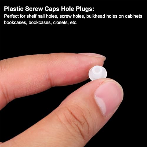 Image of MECCANIXITY 100pcs Plastic Hole Plugs, 5mm (3 /16 Inch) Clear White Screw Caps Cover Snap in Locking Round Button Top Shelf Plugs for Cabinet Cupboard Bookcase License Plate Furniture