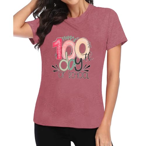 Image of 100th Day of School Shirt for Women Teacher Graphic T-Shirt Funny Teach Short Sleeve Tee Tops
