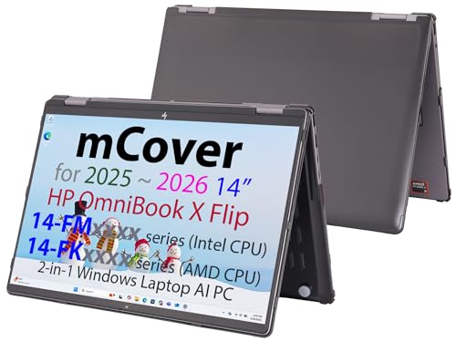 mCover Hard Case ONLY Compatible for 2025+ 14 HP OmniBook X Flip 14-FMxxxx 14-FKxxxx 2-in-1 (with 360 Hinge) Windows Laptop (NOT Fitting Any Other HP Models)- Black