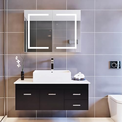 Miniatura 9 de Timorwtf Armoire Espejo De Baño Con Iluminación Led Y Interruptor Táctil, Puerta Doble, 80x13.5x60 Cm, 3 Colores Y Atenuable, Armoire Tocador Espejo Con Estantería Ajustable, Blanco