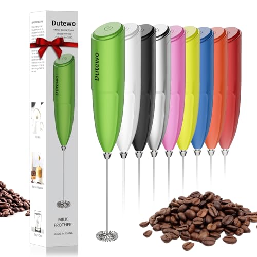 Hand Mixer Milk Frother for Coffee - Dutewo Frother Handheld Foam Maker for Lattes, Electric whisk Drink Mixer Mini Foamer for Cappuccino, Frappe, Matcha, Hot Chocolate, Yellow 359C(Green)