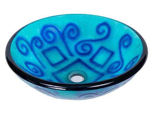 Eden Bath Green & Blue Swirls Round Glass Sink Bowl Bathroom Vessel Sink for Vanity Top