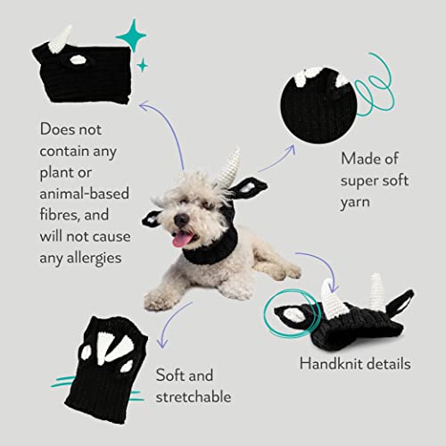 Zoo Snoods Bull Dog Costume, Medium Size - Warm No Flap Ear Wrap Hood For Pets, Dog Outfit With Horns For Winters, Halloween, Christmas & New Year, Soft Yarn Ear Covers #TOP1