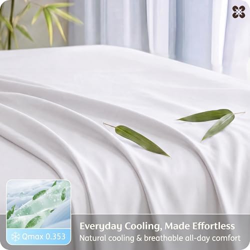 Bedsure 100% Rayon Derived from Bamboo Sheets Queen Size Set, Cooling Sheets for Hot Sleepers, Breathable & Soft Queen Bedsheets, Deep Pocket Up to 16 Inches, Bedsheet & Pillowcase Sets, White - 3