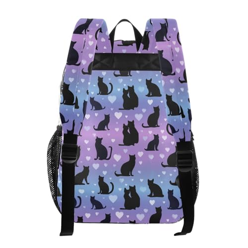 Kids PVC Clear Backpack Black Cat Blue Purples Heart Heavy Duty Multi-pockets Large Capacity Transparent See Through Bookbag for School Travel Sport Work3