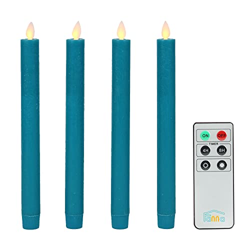 Fanna 4 flimrande flamlösa långa ljus led blå med timer, hushållsljus rustik design för ljusstakar med varmvitt ljus, höjd 24cm，fjärrkontroll och batterier ingår