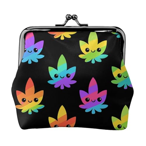 Pu Leather Buckle Coin Purse Cute Leaf Weeds Girls Kiss-Lock Change Purse Wallets