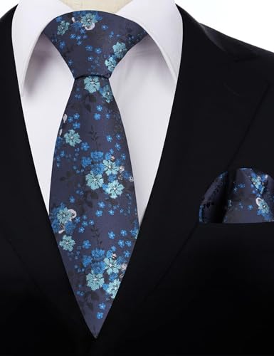 Image of Alizeal Mens 3.15inches Delicate Floral Tie with Small Flower Printed Handkerchief Set