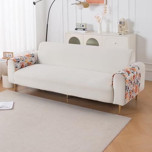 Image of HOKIPO 'Nature Muse' Premium HD Printed Holland Velvet Sofa Armrest Covers with Pockets | 1 Pair | Marigold Bloom (IN-921-L-D7*2)