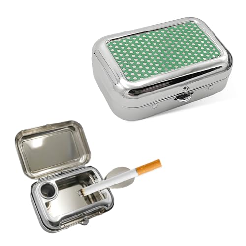 Image of Mini Portable Ashtrays, Metal Pocket Dustproof Car Ash Tray with Lid, Compact Square Windproof Car Cigar Ashtrays, Decorative Cigarette Snuffers Ashtray for Car Home Office (Green)