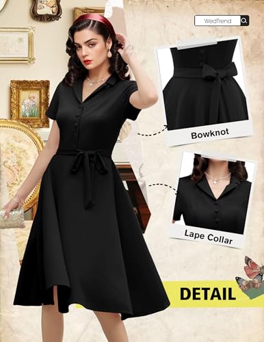 Wedtrend Women's Vintage Tea Dress, Short Sleeve Cocktail Party Dress Work Church Casual Dress4