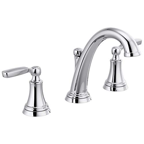 Delta Woodhurst Chrome Bathroom Faucet 3 Hole, 8 Inch Widespread Bathroom Sink Faucet for Vanity, Metal Push-Pop Drain Assembly, Chrome 3532LF by DELTA - Used condition - US$65.68