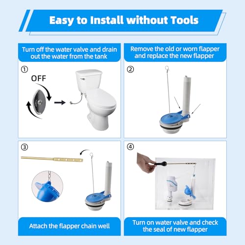 Universal 2-Inch Toilet Flappers Replacement Compatible with Gerber Toto Kohler American Standard, Heavy Duty Rubber Toilet Flapper with Stainless Steel Chain, Water Conserve, Easy Install thumbnail 7