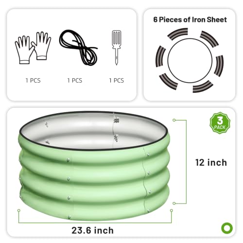 Image of SnugNiture 3 Pcs 2x2x1ft Round Galvanized Raised Garden Bed Kit Outdoor, Metal Planter Box for Planting Plants Vegetables, Green