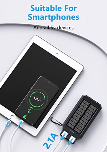 Portable Charger Solar Power Bank 25000Mah Waterproof External Battery Pack With Dual 5V Usb Outputs For All Cellphones, Tablets Electronic Devices, Bright Led Flashlight Perfect For Camping & Hiking #TOP2