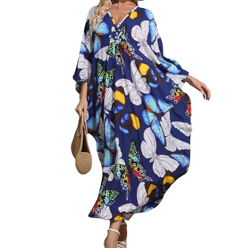 Women's Kaftan Dresses 2025 V Neck Batwing Sleeve Beach Cover Ups Plus Size Lightweight Caftans for Swimwear
