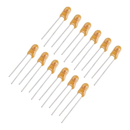 Image of sourcing map Tantalum Capacitor 2.2uF 16V Yellow Radial Electrolytic Capacitor Dipped Tantalum Bead Capacitors for Circuit Boards DIY Computer Project Pack of 12