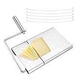 Cheese Slicer Wire Cutter, Stainless Steel Cheese Cutter Board Guillotine with 5 Wire replacements for Block Cheese, Butter, Blue Cheese Multipurpose Slicer (Slicer Board)