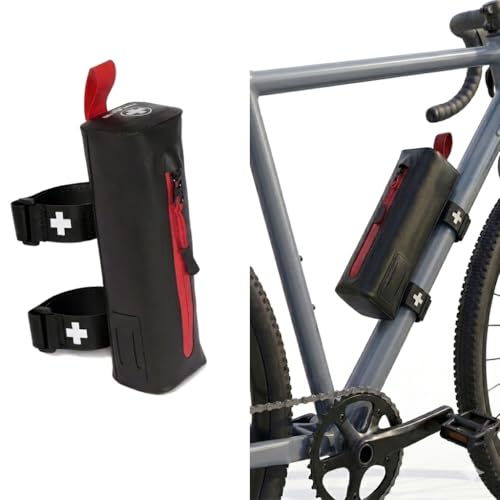 CureIT Bike First Aid Kit for Cyclists Compact Waterproof Case Attaches to Bike Frame Essential Supplies for Trauma & Emergencies Black Red