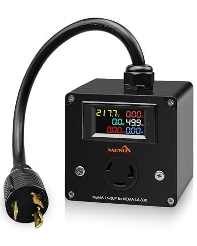 Image of 30A AC Power Meter, 240V L6-30P to L6-30R LCD Display Digital Multimeter Tester with 1.65FT 10AWG Cable, Outlet Monitor Multifunction Energy Monitor Voltage Current Frequency Power Factor