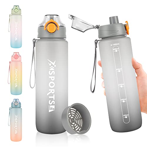 Gulex 32 Oz Water Bottles Straight Drink with Fruit Strainer, Leak-proof BPA Free 32 Oz Sport Water Bottle for Outdoors,Camping,Cycling,Gym