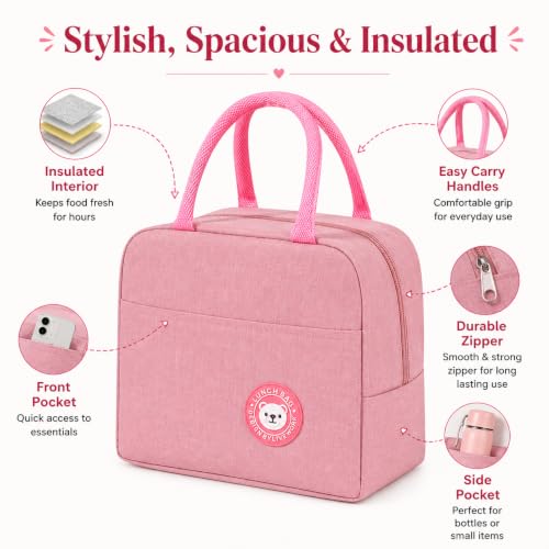 Image of Milton Lunch Bag with Thermal Insulation, Reusable Meal Carrier for Men Women and Students, Suitable for Everyday Use and Travel, (Pink