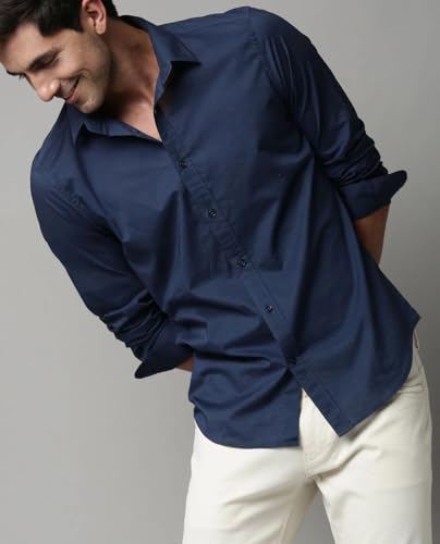 Image of Men's Cotton Blend Solid Shirt - Stylish Button Down Shirt for Casual